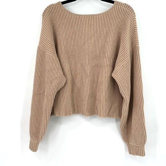 Lunya Brown Knit Reversible V Neck Balloon Sleeve Pullover Sweater Size Small - Picture 2 of 9